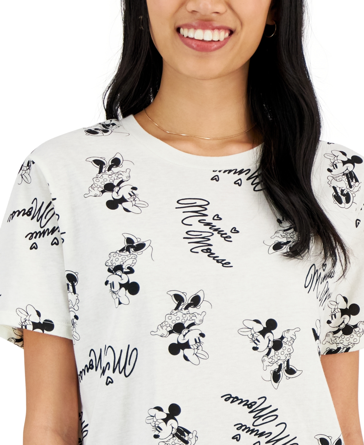 Shop Disney Juniors' Minnie Mouse Allover Print T-shirt In Tofu