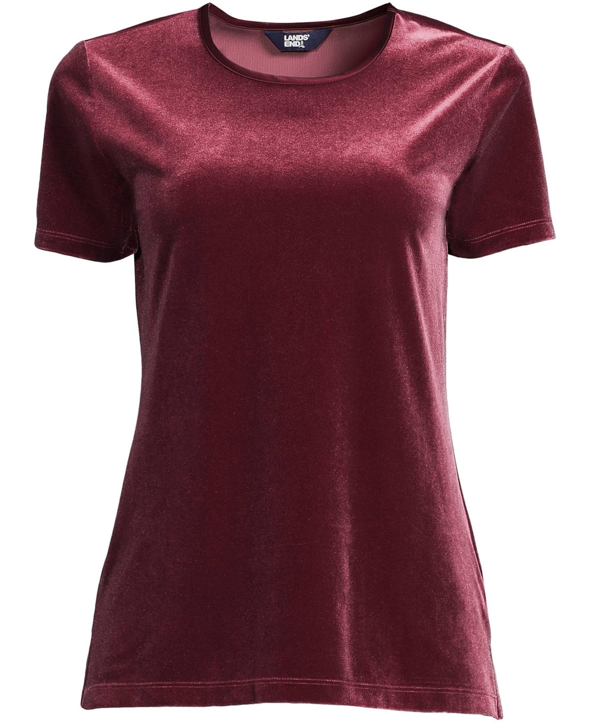 Lands' End Women's Short Sleeve Velvet Crew Neck Top