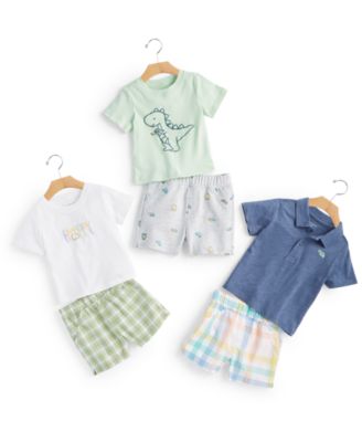 First Impressions Baby Boys Spring Animals Shirts Pull On Shorts Created For Macys In Angel White