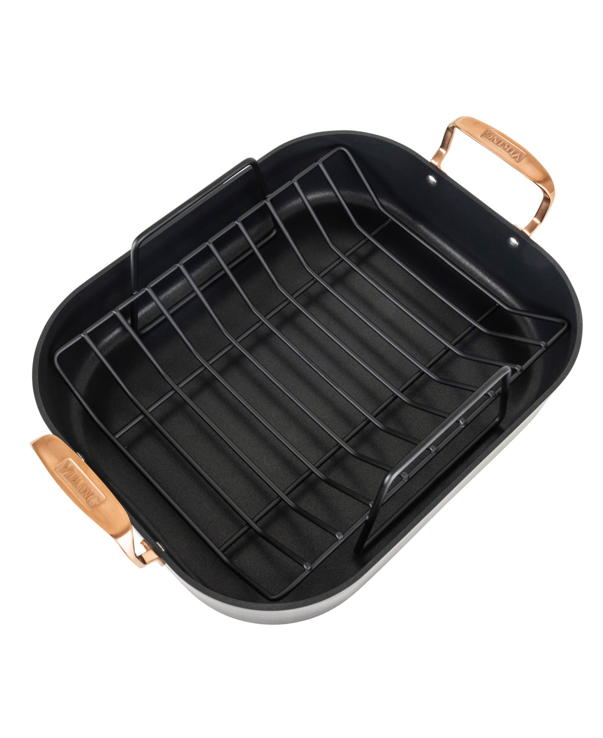 Viking Hard Anodized Non-stick Roaster With Rack And Carving Set, Copper Handles In Dark Gray
