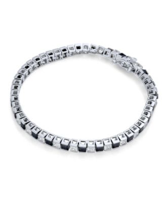 Classic Black White Alternating Sparkling Cubic Zirconia 20CT Square Princess Cut CZ Tennis Bracelet 7 Inch