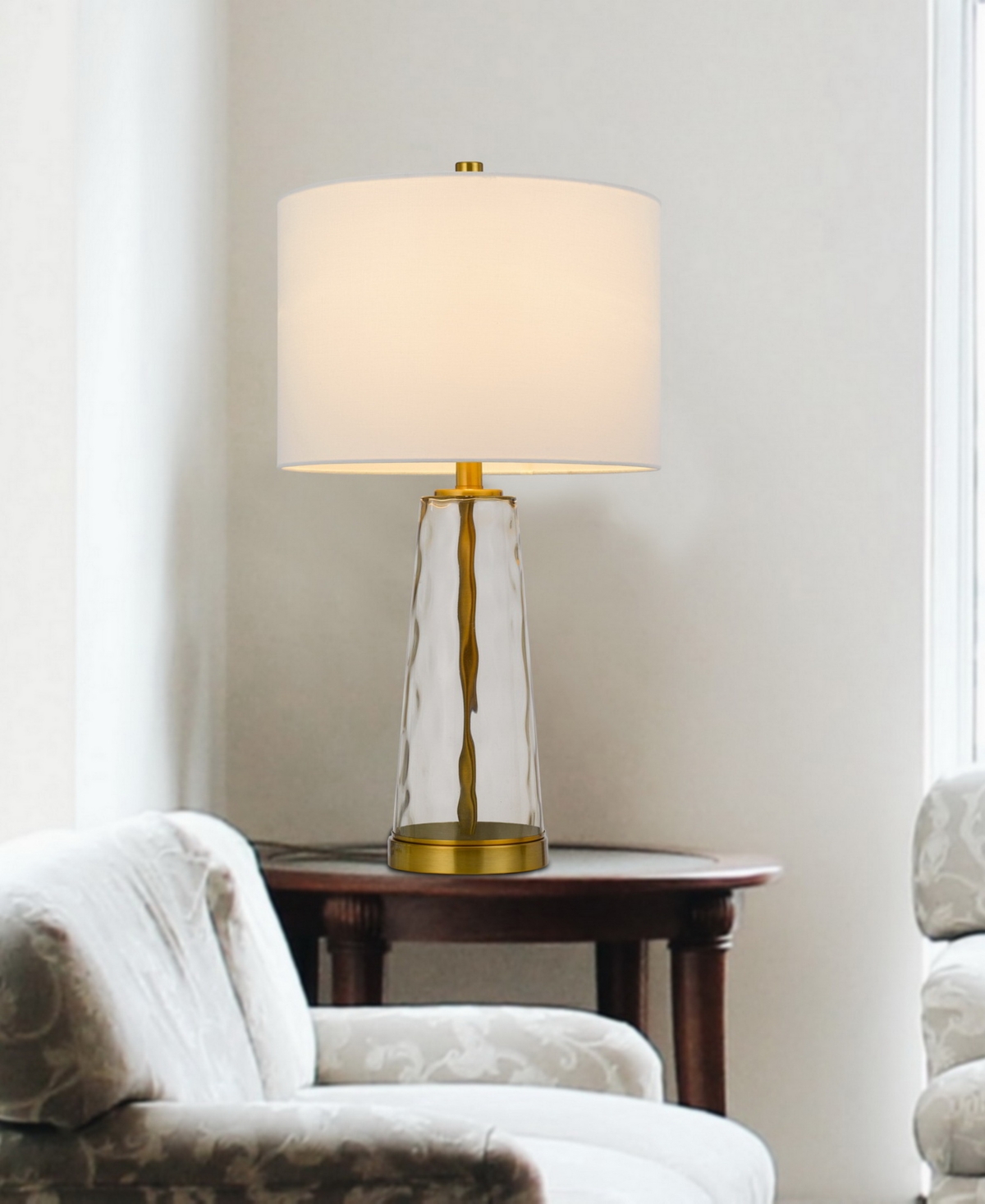 Cal Lighting 26" Height Metal And Glass Table Lamp Set In Antique Brass,glass