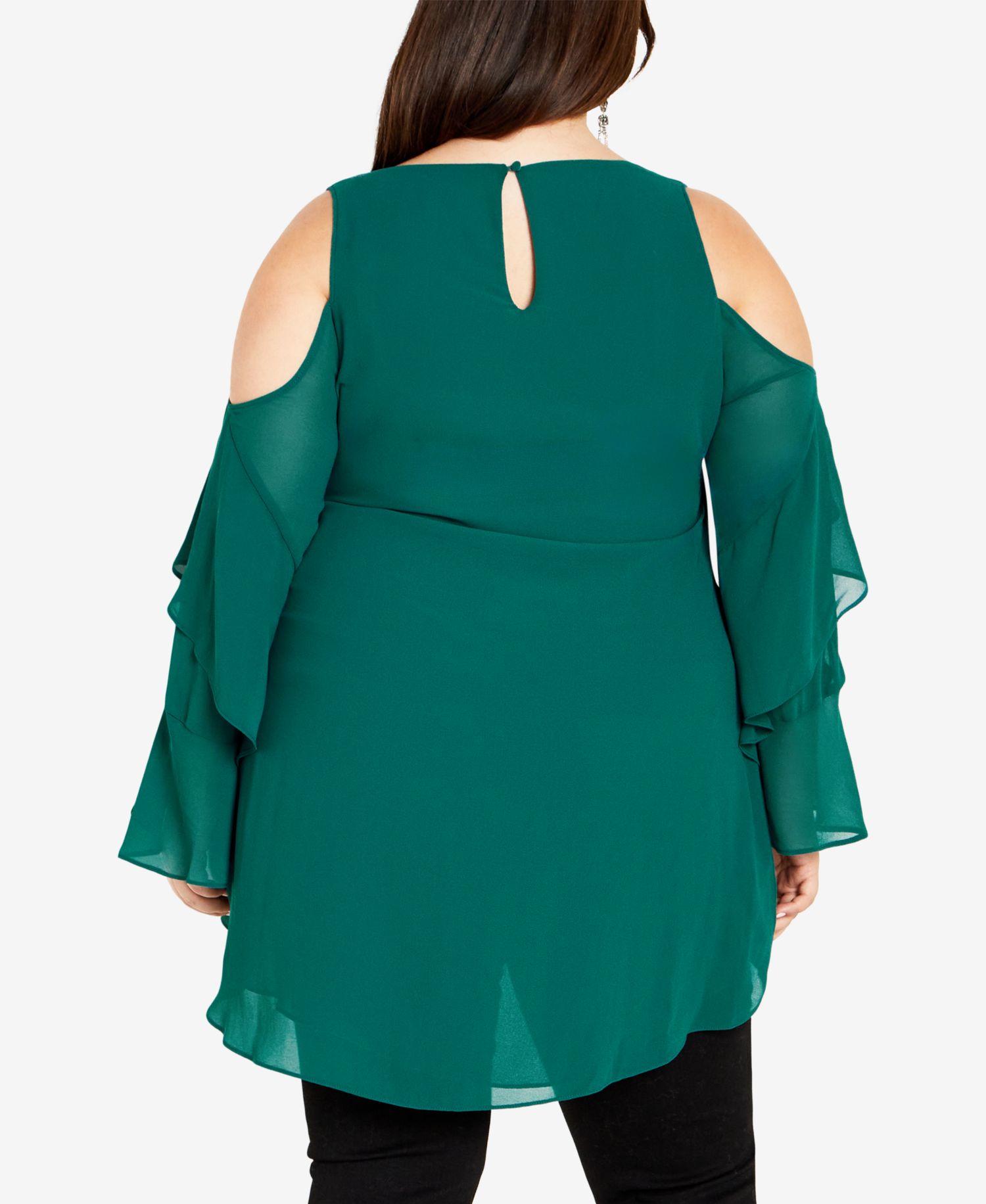 Women's Hi Lo Cold Shoulder Long Sleeve Top