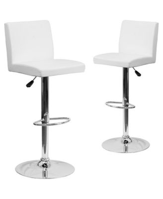 2 Pack Contemporary Vinyl Adjustable Height Barstool With Panel Back And Chrome Base