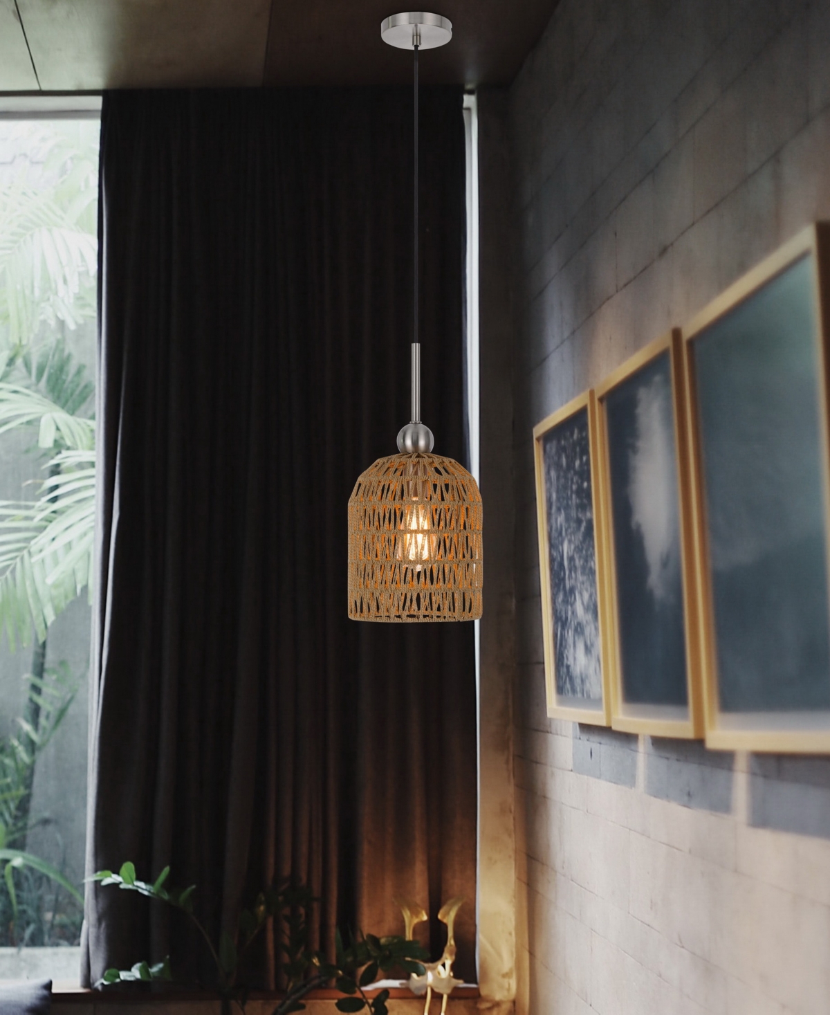 Cal Lighting 17.25" Height Fabric Pendant In Burlap