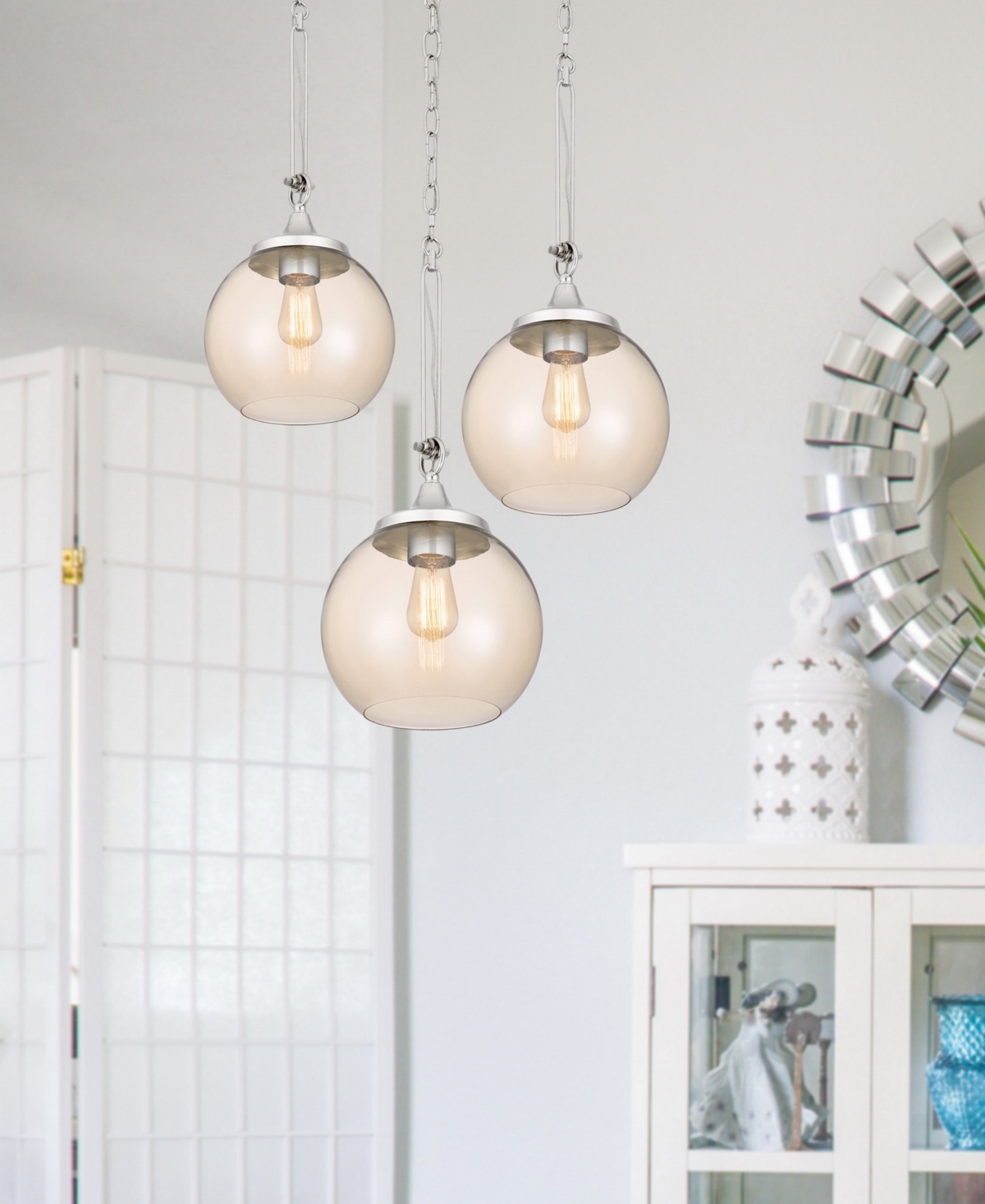 Cal Lighting 24" Height Metal Pendant With Smoke Glass Shade In Chrome