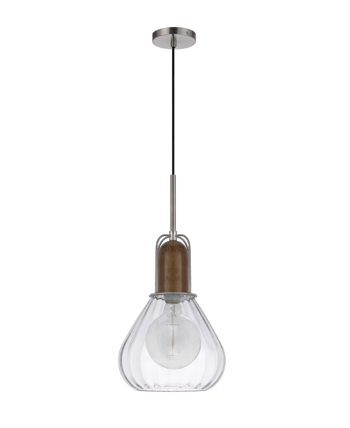 Cal Lighting Rochelle 22" Height Metal And Wood Pendant In Brushed Steel,wood