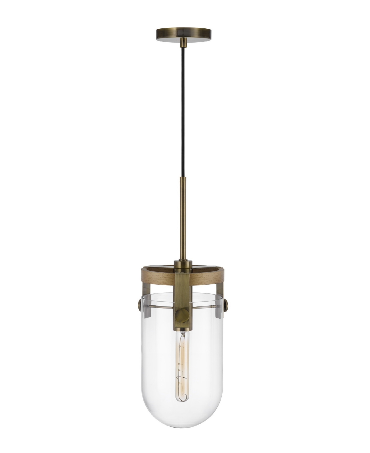 Cal Lighting Stovall 1 Light 21" Height Metal Pendant In Antique Brass,oak