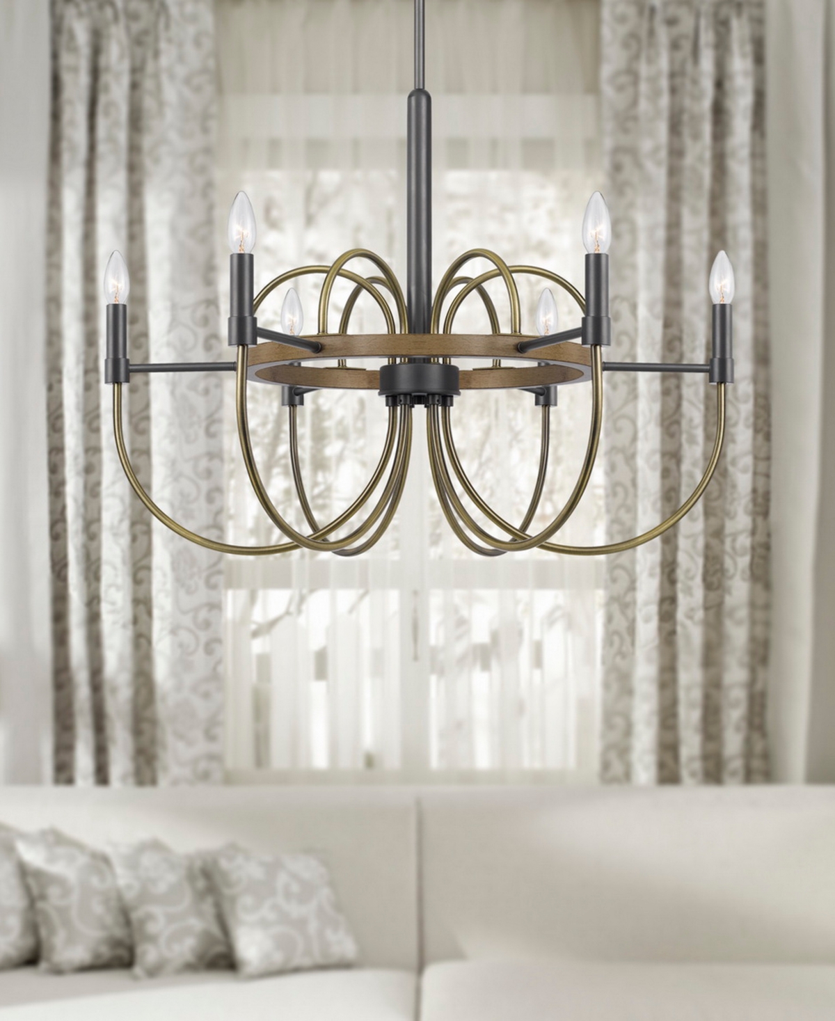 Shop Cal Lighting Seagrove 6 Light 31" Height Metal Chandelier In Antique Brass,charcoal Gray,wood