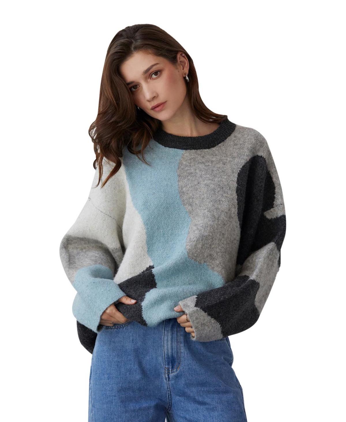 Women's Chrissy Multi Color Block Sweater - Light/pastel blue + blue multi