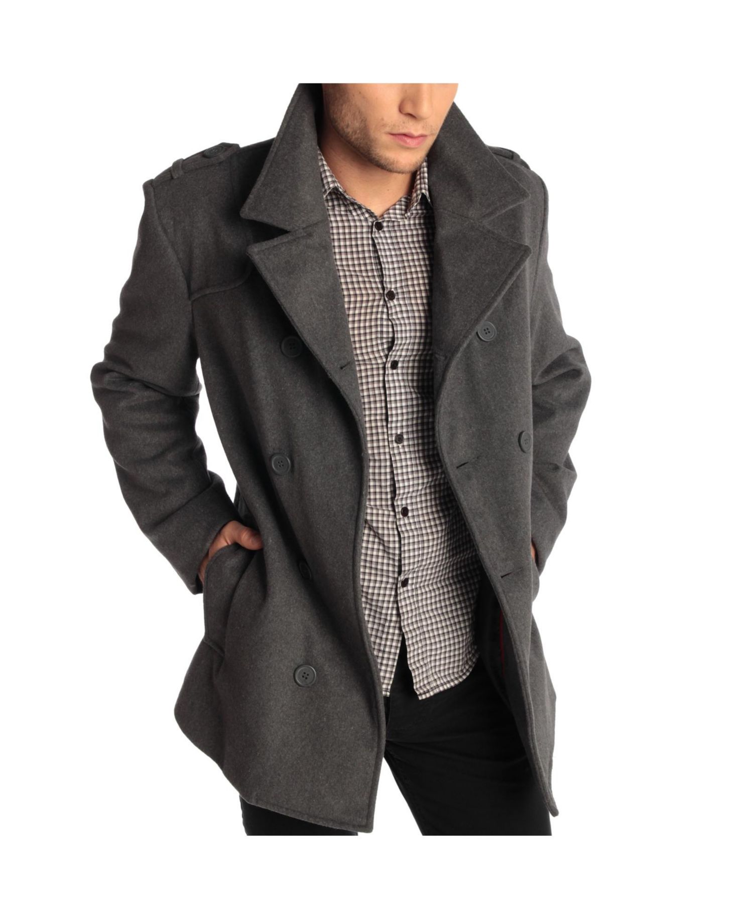 Jake Mens Pea Coat Wool Blend Double Breasted Dress Jacket Peacoat