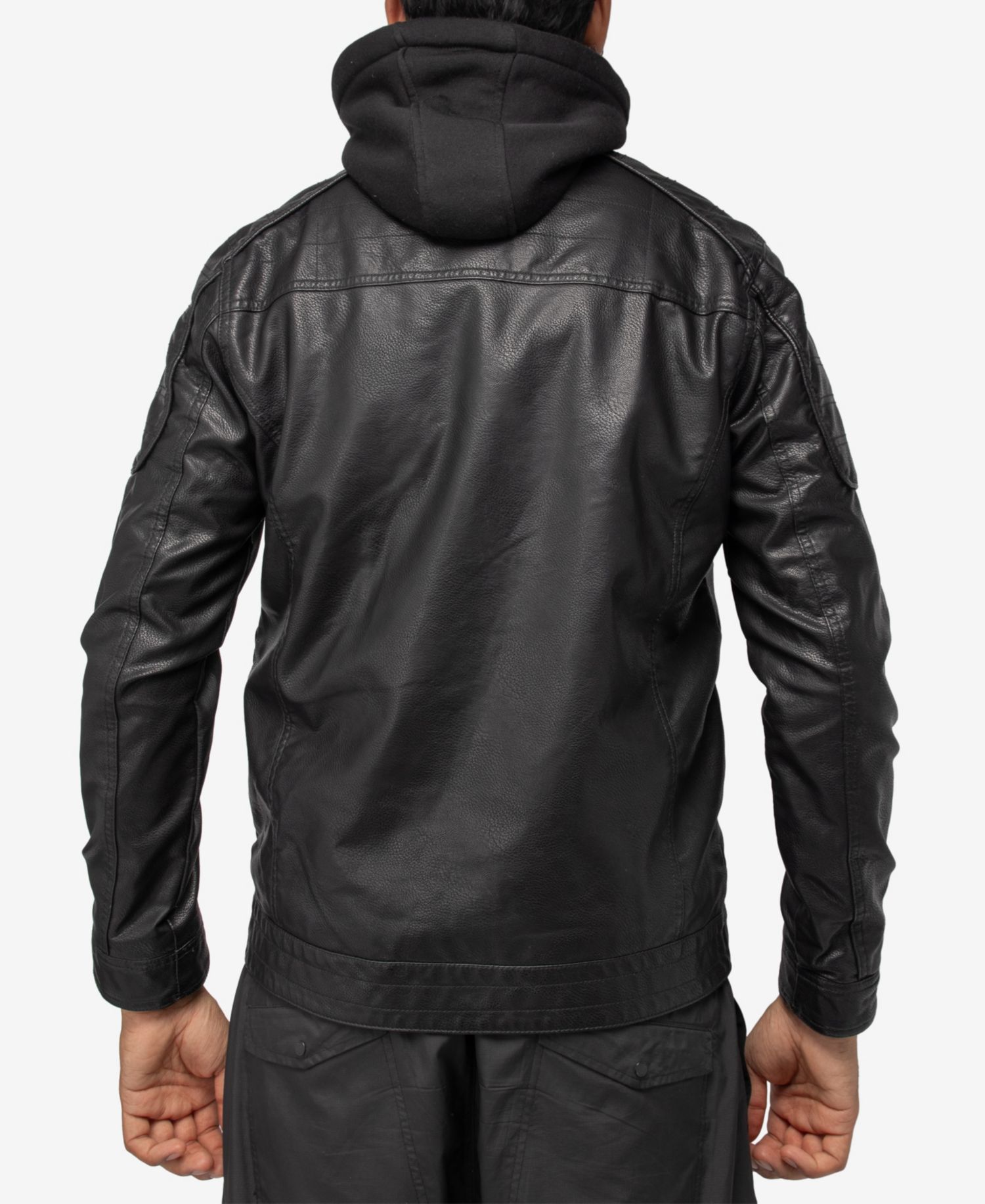 XRAY Men's Grainy PU Leather Hooded Jacket With Faux Shearling Lining