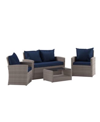 Atlas 4 Piece Patio Set Contemporary Loveseat, 2 Chair And Coffee Table Set With Back Pillows And Seat Cushions