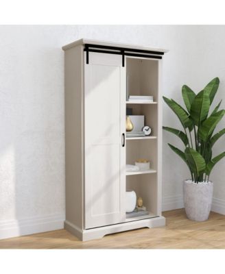 Finnoula Farmhouse Storage Cabinet, Semi-Open Storage With Sliding Barn Door