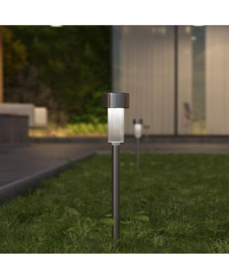Set Of 12 Stainless Steel Led Solar Landscape Lights, Weather Resistant Outdoor Solar Powered Lights For Pathway, Garden, & Yard
