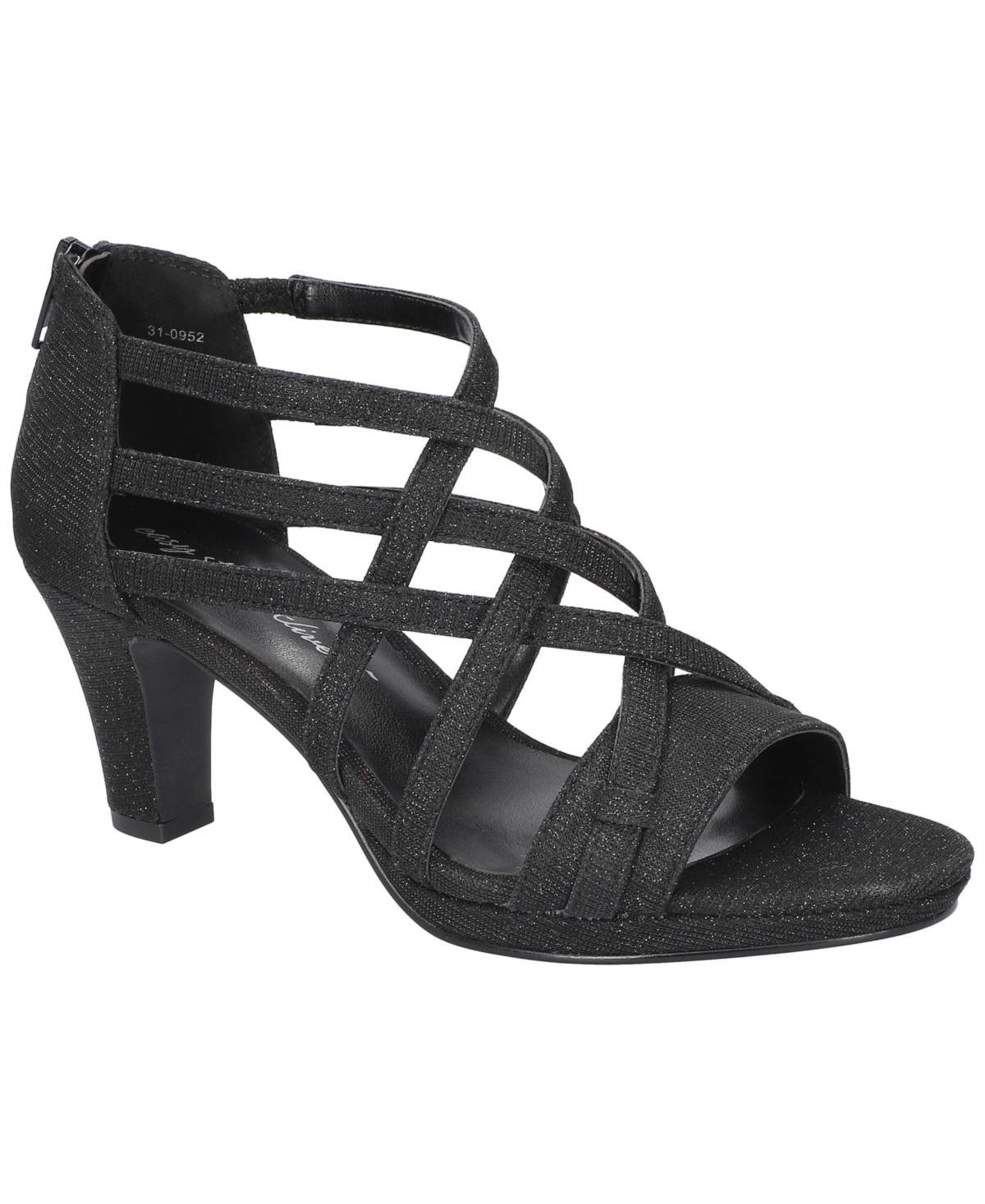 Easy Street Women's Bee Zip Platform Sandals In Black Glitter- Fabric