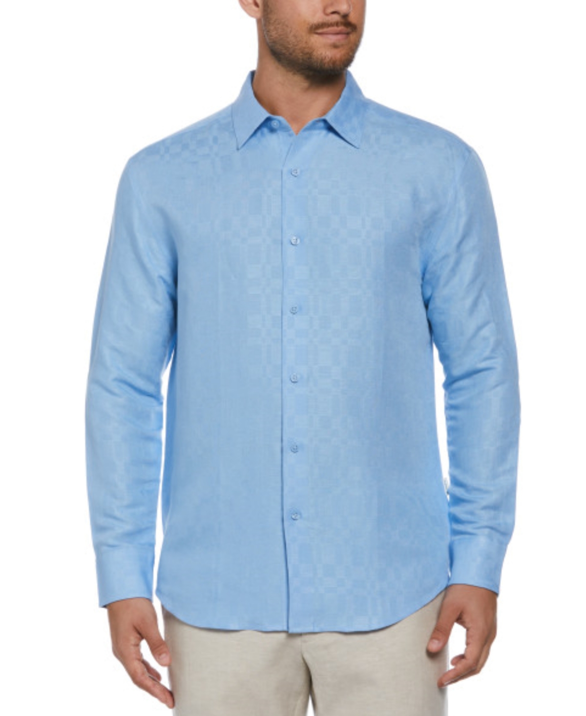 Cubavera Men's Long Sleeve Button Front Linen Blend Dobby Shirt In Placid Blue
