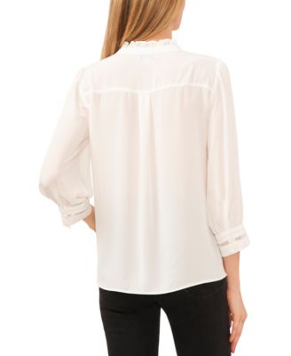 Women's Lace Trimmed Pintuck 3/4-Sleeve Button Front Blouse