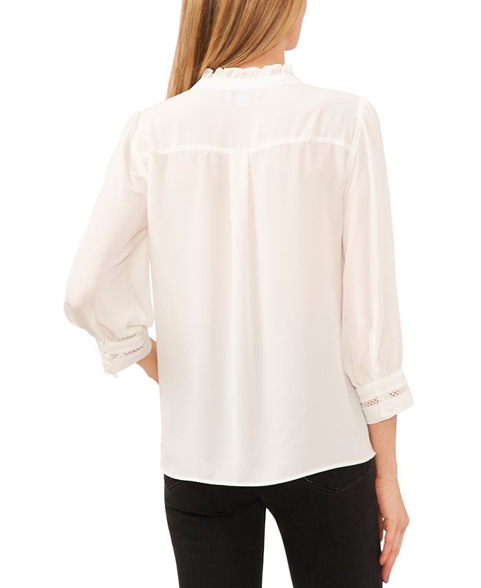 CeCe Women's Lace Trimmed Pintuck 3/4-Sleeve Button Front Blouse - Macy's