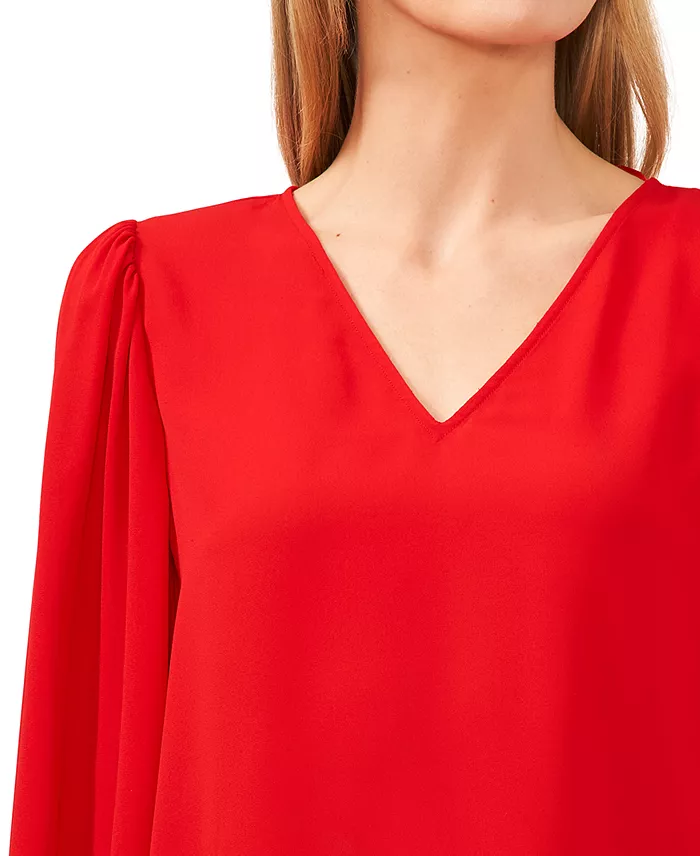 Women's Long-Sleeve Smocked-Cuff V-Neck Blouse - thumbnail 3