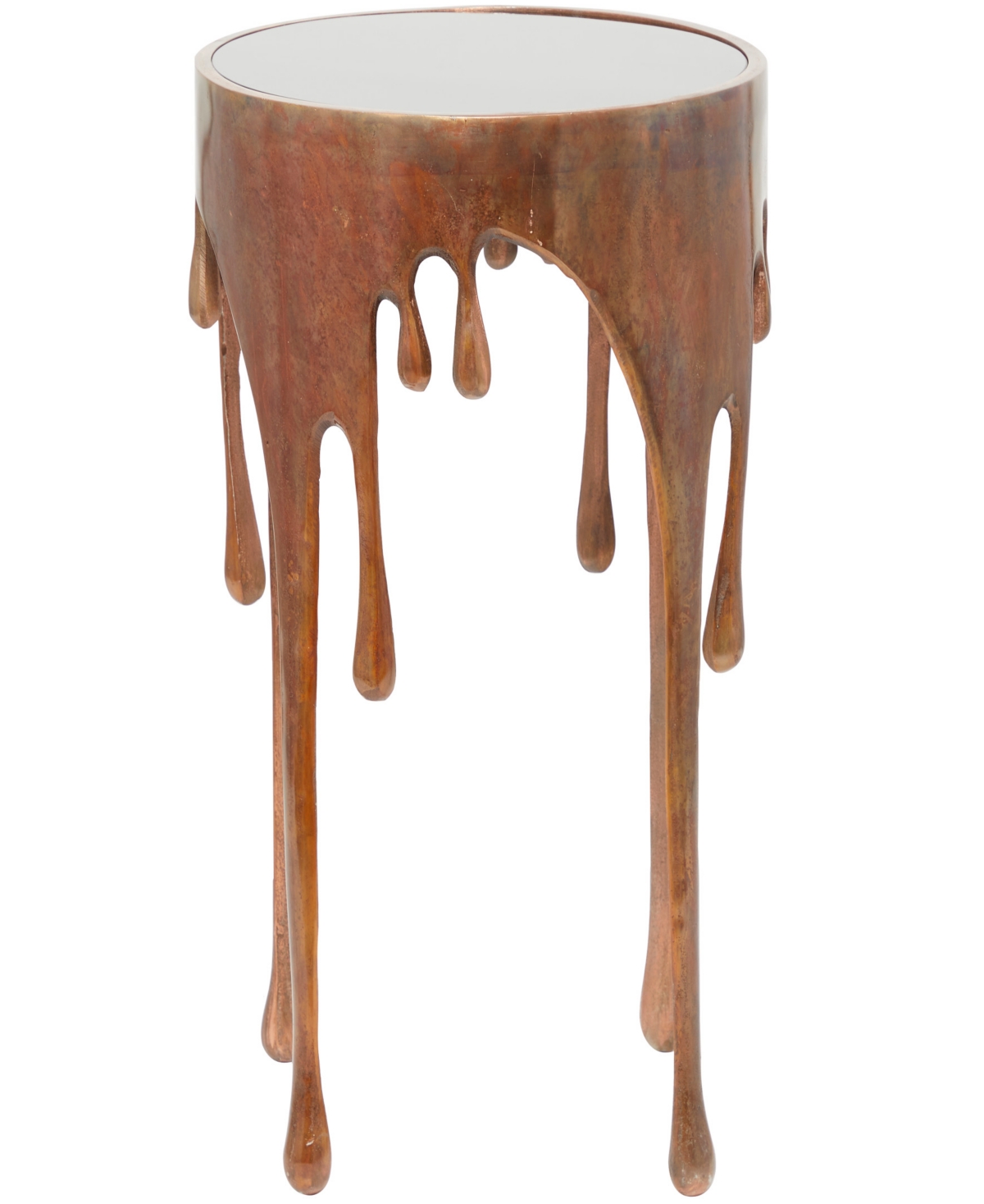 Rosemary Lane Aluminum Drip Accent Table With Melting Design And Shaded Glass Top, 16" X 16" X 25" In Copper