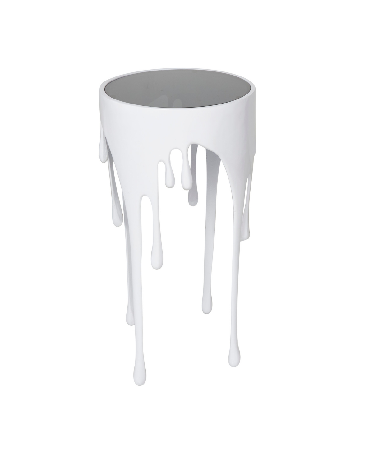 Rosemary Lane Aluminum Drip Accent Table With Melting Design And Shaded Glass Top, 16" X 16" X 25" In White