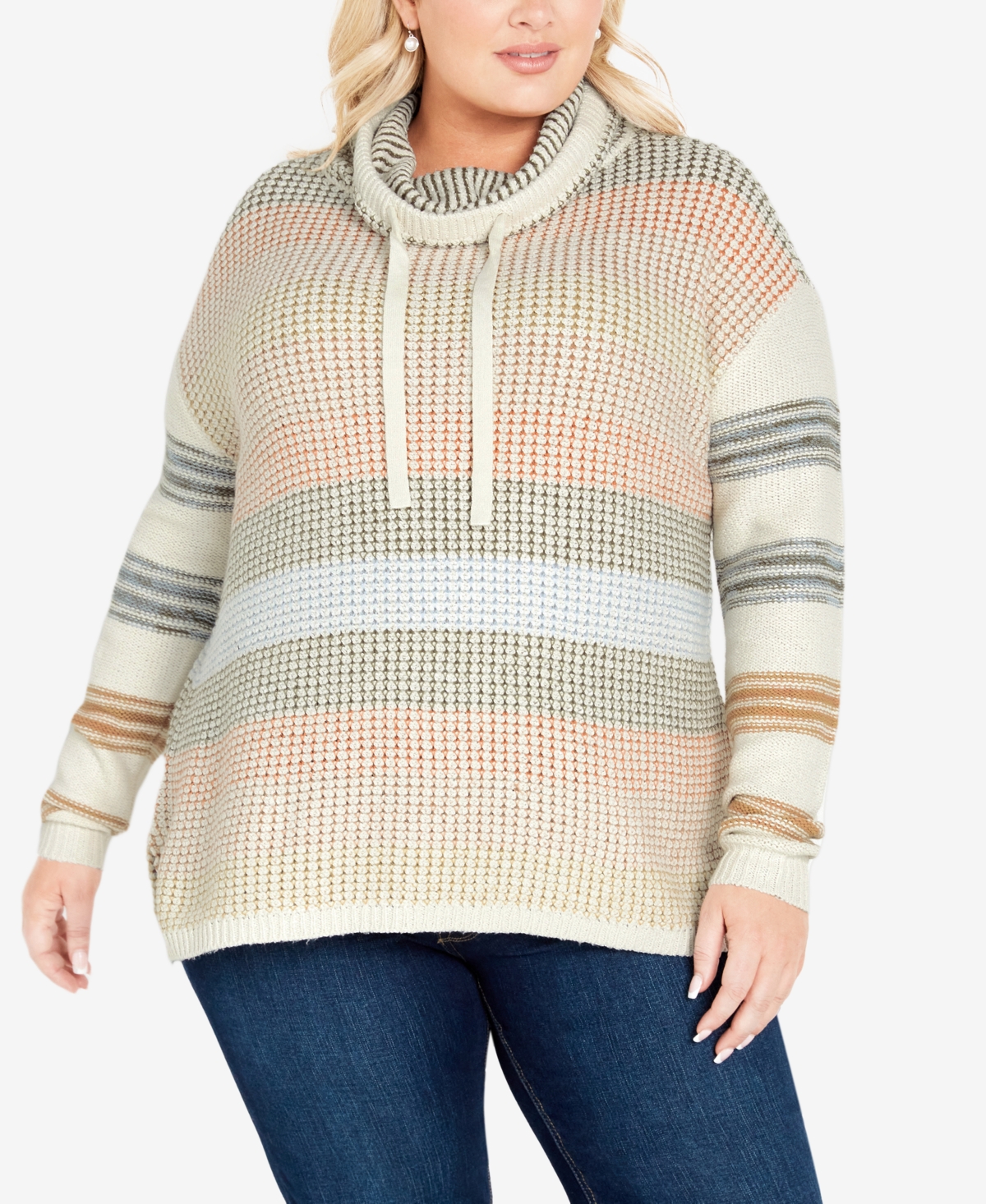 Avenue Plus Size Felix Cowl Neck Sweater In Ivory Combo