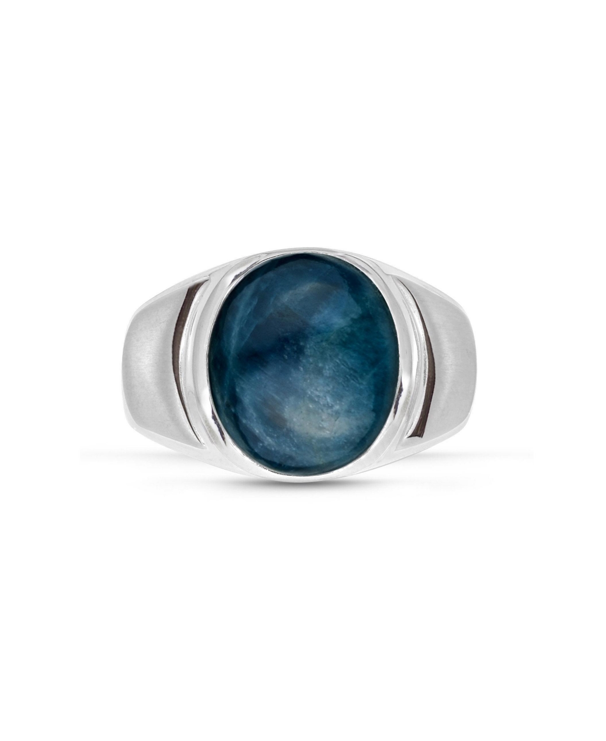 Dark Blue Apatite Gemstone Sterling SIlver Men Signet Ring - White