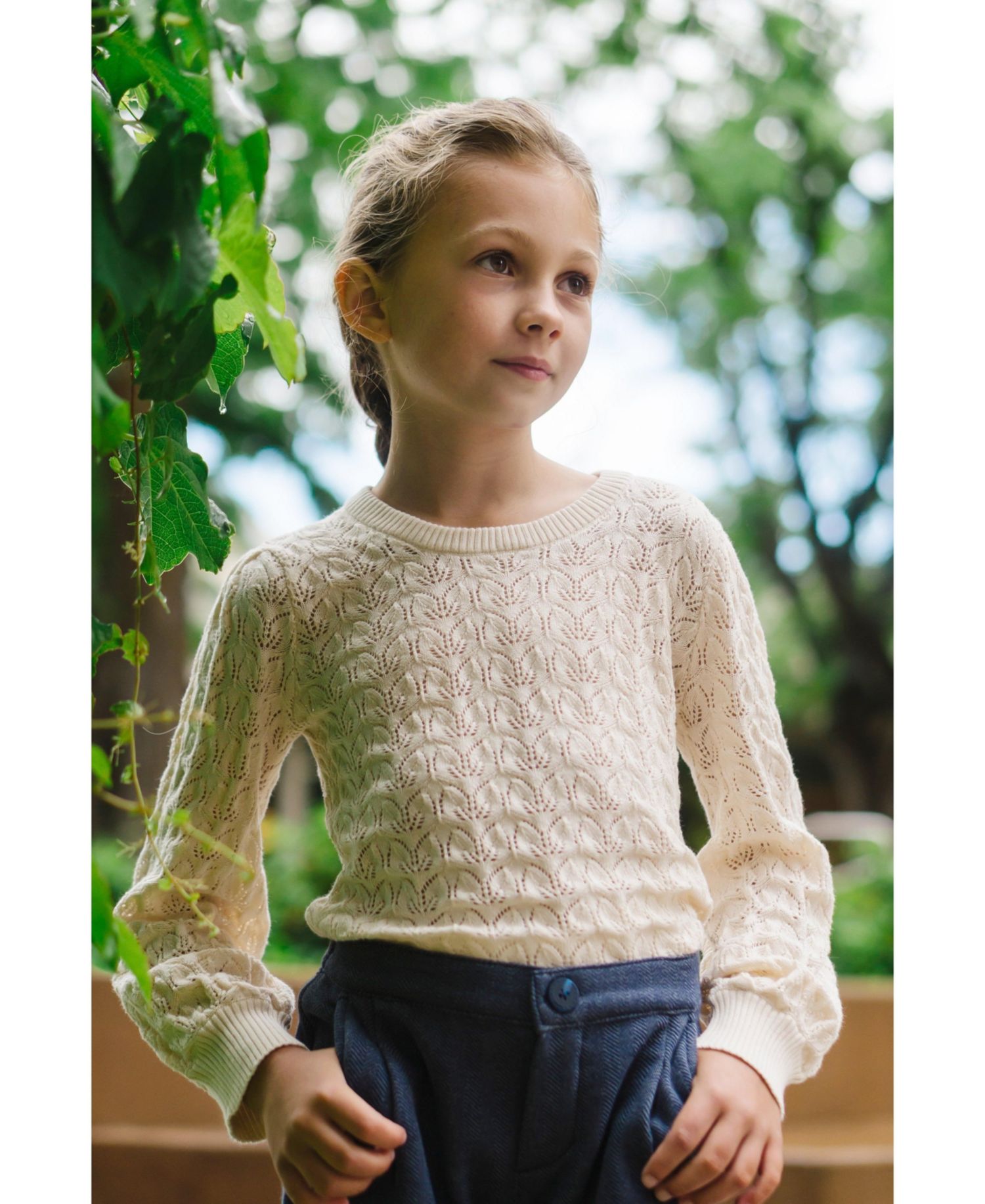 Baby Girls Hope and Henry Long Balloon Sleeve Pointelle Pullover Sweater