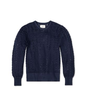 Women's Long Sleeve Pointelle Sweater with Bellow Sleeves