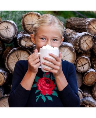 Girls Long Sleeve Rose Intarsia Sweater