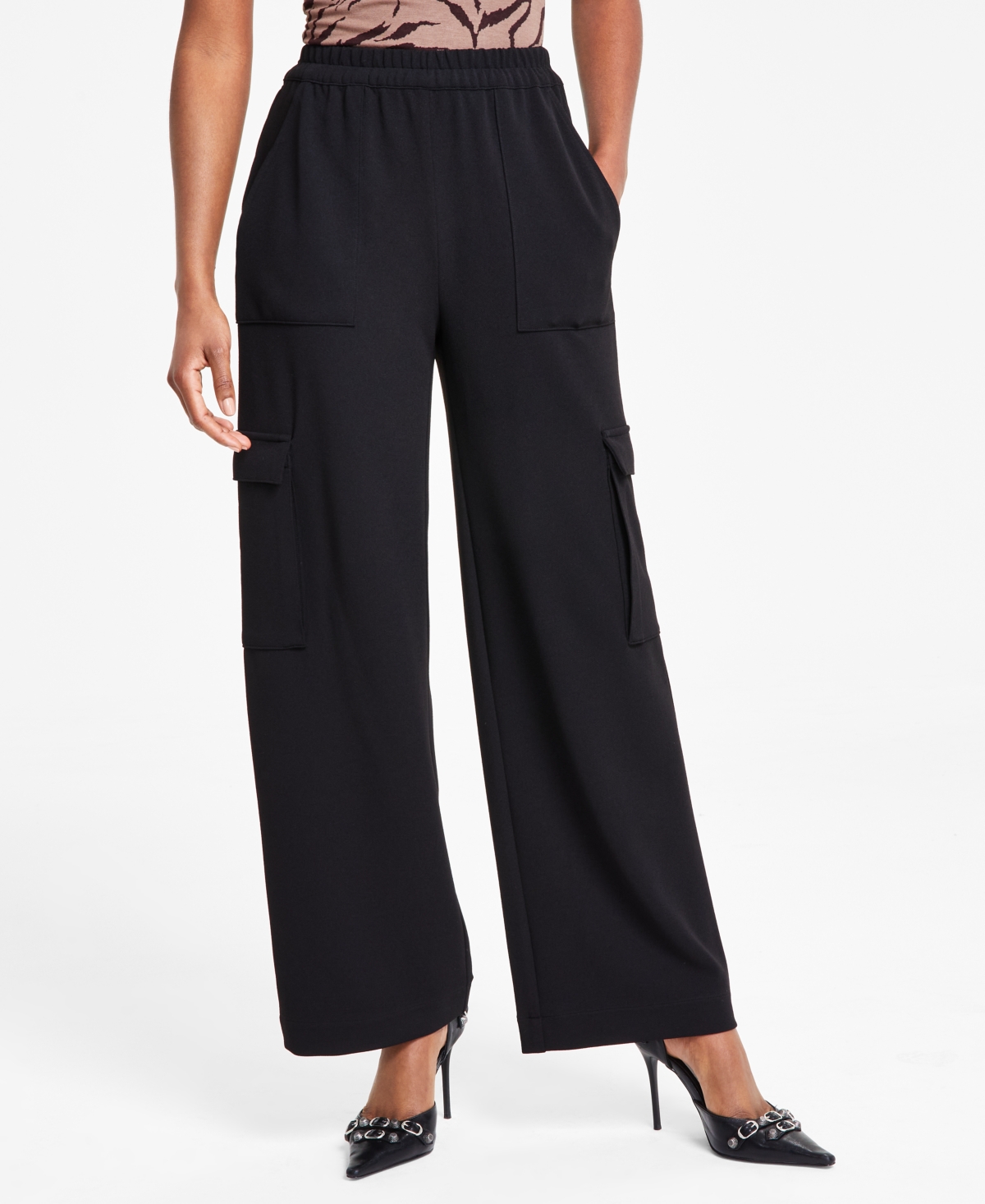 Bar Iii Women's High-rise Pull-on Knit Cargo Pants, Created For Macy's In Deep Black