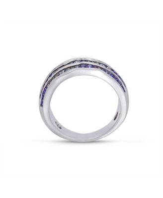 Maverick Surfer Design Sterling Silver Blue Sapphire, Topaz Gemstone Band Ring