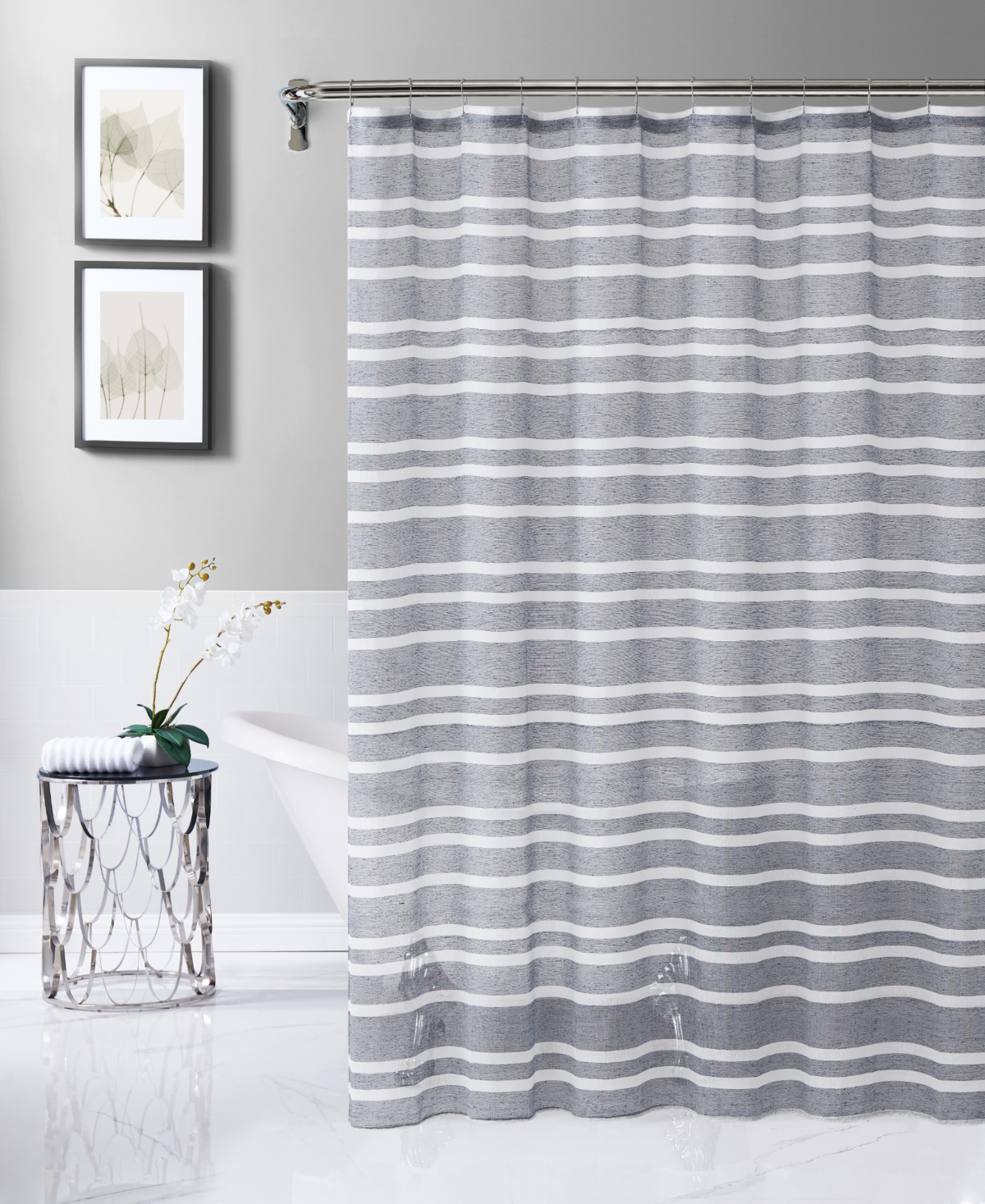 Dainty Home Naples Striped Shower Curtain, 72" X 70" In Silver