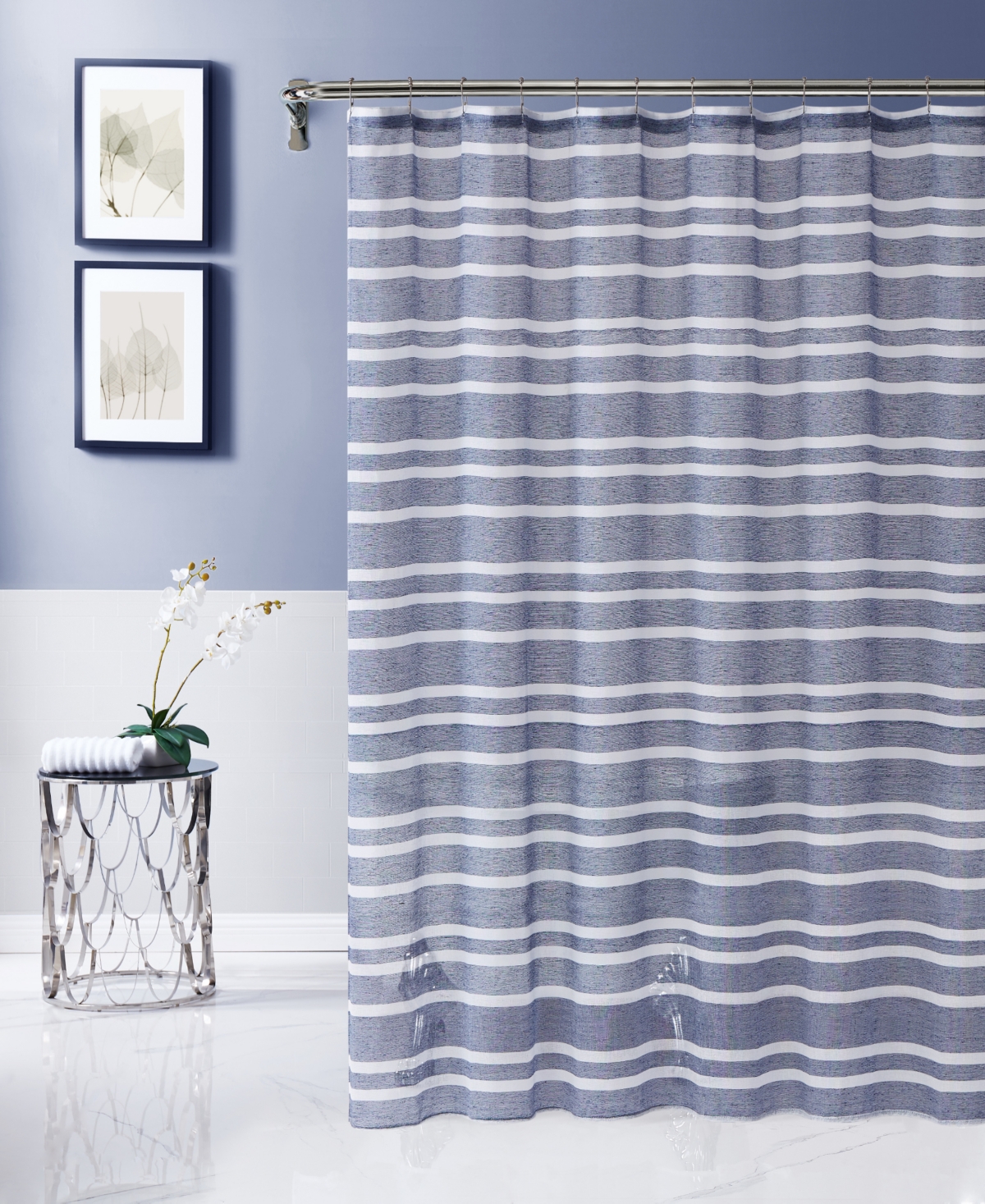 Dainty Home Naples Striped Shower Curtain, 72" X 70" In Navy