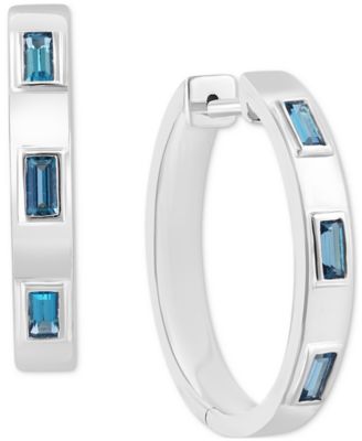EFFY Collection - London Blue Topaz Emerald-Cut Small Hoop Earrings (3/4 ct. t.w.) in Sterling Silver, 1"
