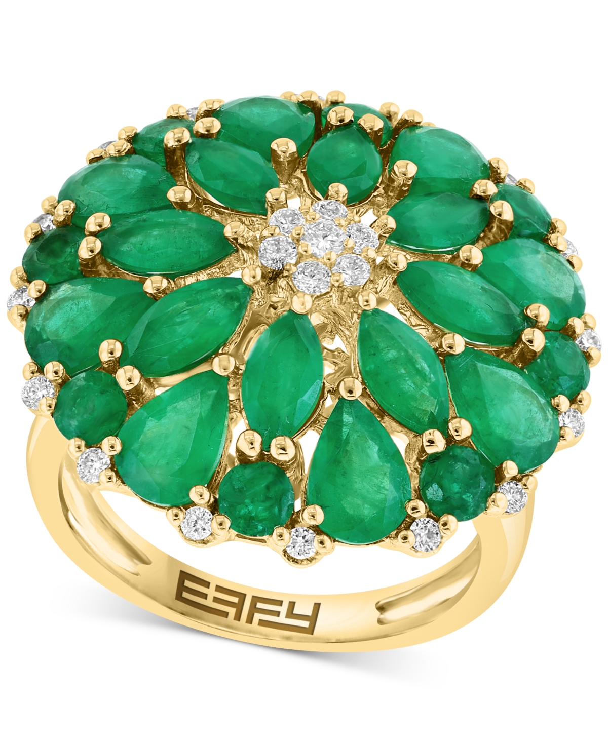 Effy Collection Effy Emerald (6-1/4 Ct. T.w.) & Diamond (1/4 Ct. T.w.) Flower Statement Ring In 14k Gold
