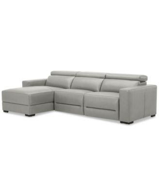 Furniture - Nevio 115" 3-Pc. Leather Sectional with 2 Power Recliners, Headrests and Chaise
