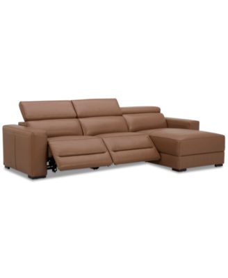 Nevio 115" 3-Pc. Leather Sectional with 2 Power Recliners, Headrests and Chaise, Created For Macy's