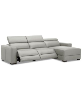 Nevio 115" 3-Pc. Leather Sectional with 2 Power Recliners, Headrests and Chaise, Created For Macy's
