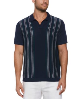 Cubavera - Men's Short Sleeve Striped-Panel Polo Sweater