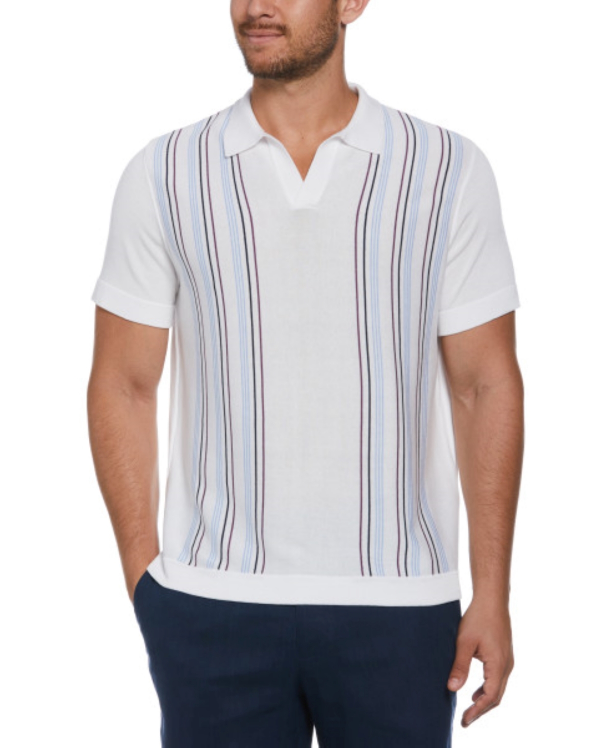 Cubavera Men's Short Sleeve Striped-panel Johnny Collar Sweater Polo In Brilliant