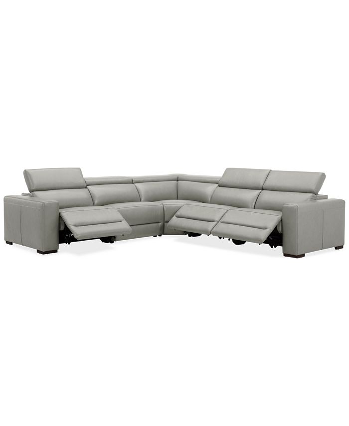 Furniture Nevio Leather Power Headrest Sectional Collection, Created