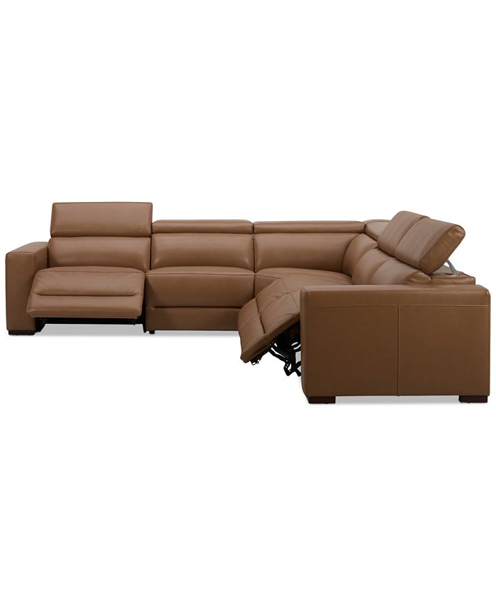 Furniture Nevio 124" 5Pc. Leather Sectional with 3 Power Recliners and