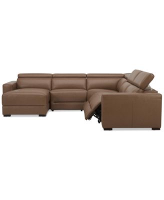 Nevio 124" 5-Pc. Leather Sectional with 2 Power Recliners, Headrests and Chaise, Created For Macy's