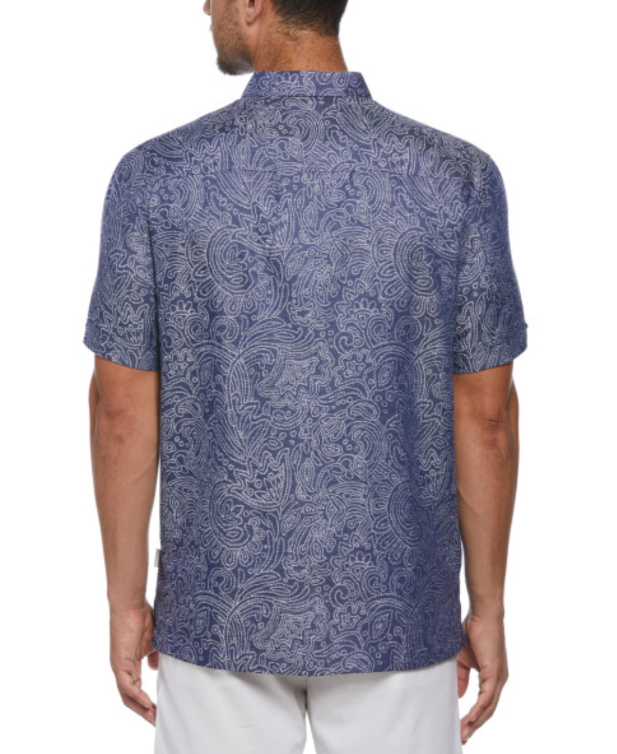 Shop Cubavera Men's Short Sleeve Jacquard Abstract Floral Paisley Print Shirt In Oceana