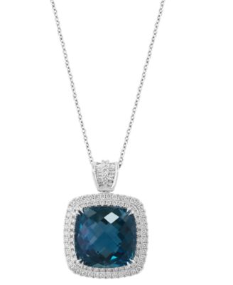 EFFY Collection - London Blue Topaz (11-3/4 ct. t.w.) & Diamond (7/8 ct. t.w.) Halo 18" Pendant Necklace in 14k White Gold