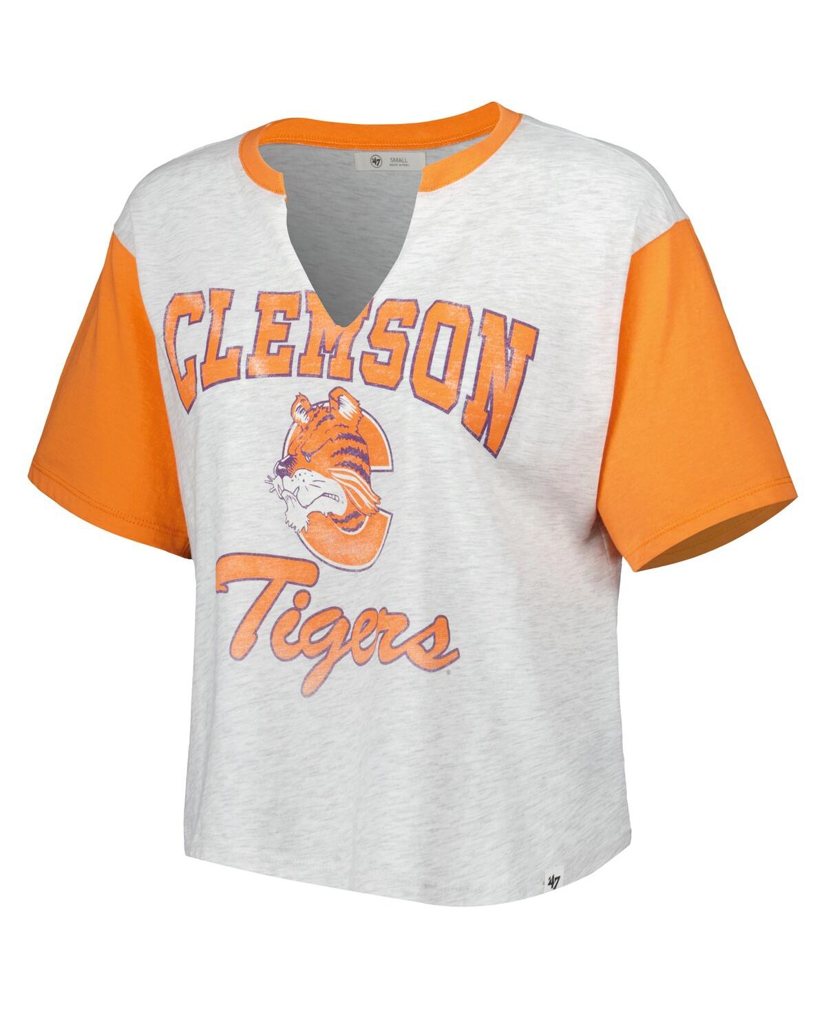 Women's '47 Brand Orange Distressed Clemson Tigers Dolly Cropped Notch Neck T-shirt - Orange