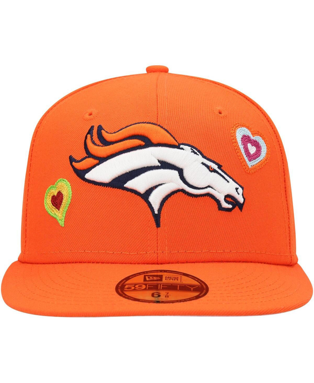 Shop New Era Men's  Orange Denver Broncos Chain Stitch Heart 59fifty Fitted Hat