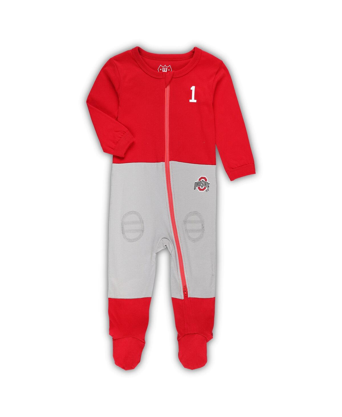 Shop Wes & Willy Infant Boys And Girls  Scarlet Ohio State Buckeyes #1 Football Uniform Full-zip Footed Ju